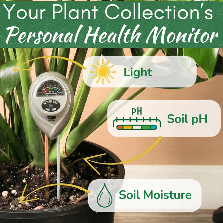 Houseplant 3-in-1 Soil Meter — Measures Light, Moisture & pH for Optimal Growth | Battery-Free
