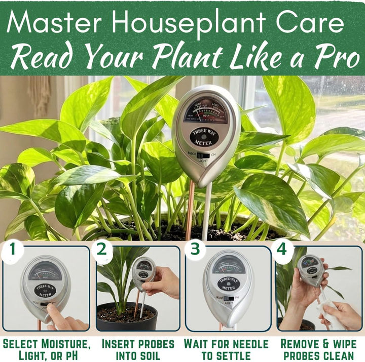 Houseplant 3-in-1 Soil Meter — Measures Light, Moisture & pH for Optimal Growth | Battery-Free
