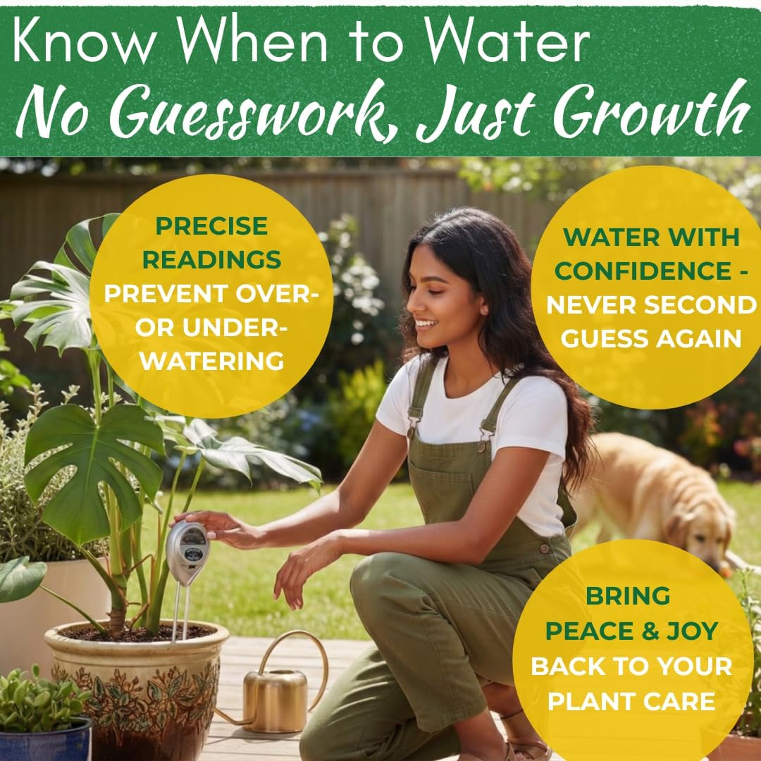 Houseplant 3-in-1 Soil Meter — Measures Light, Moisture & pH for Optimal Growth | Battery-Free