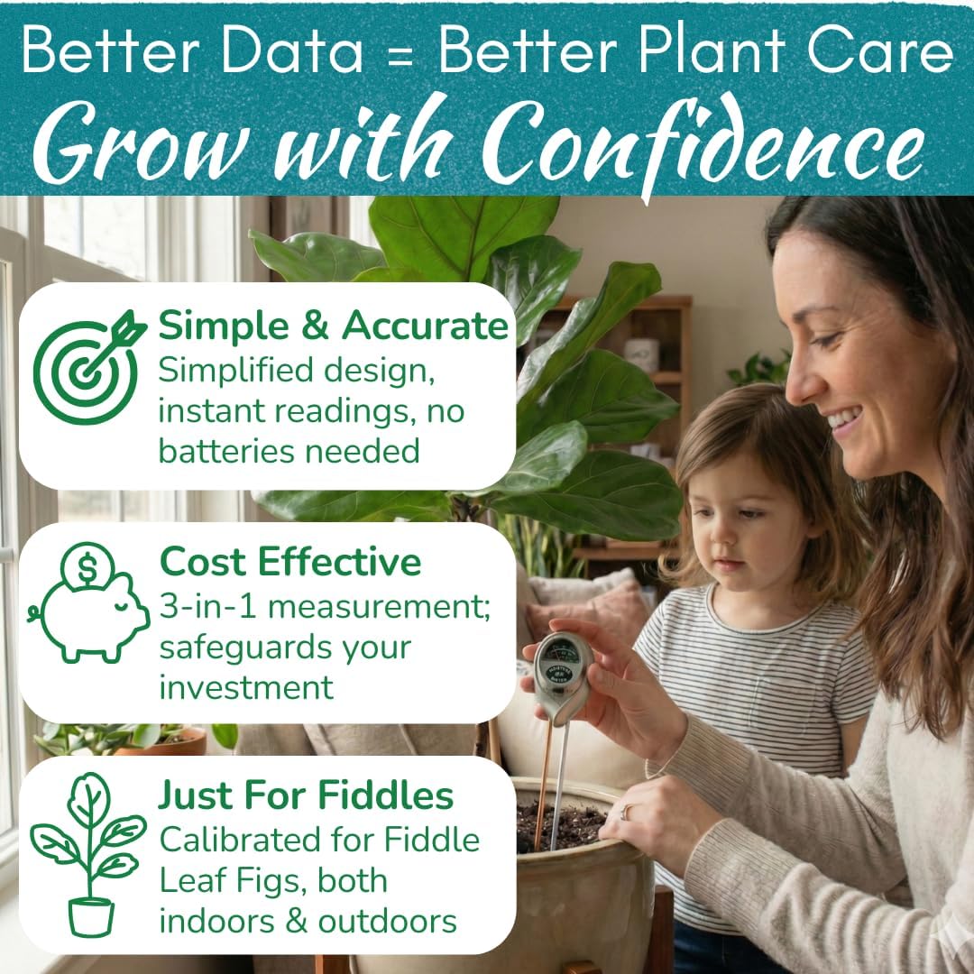 Fiddle Leaf Fig 3-in-1 Soil Meter — Measures Light, Moisture & pH for Optimal Growth | Battery-Free