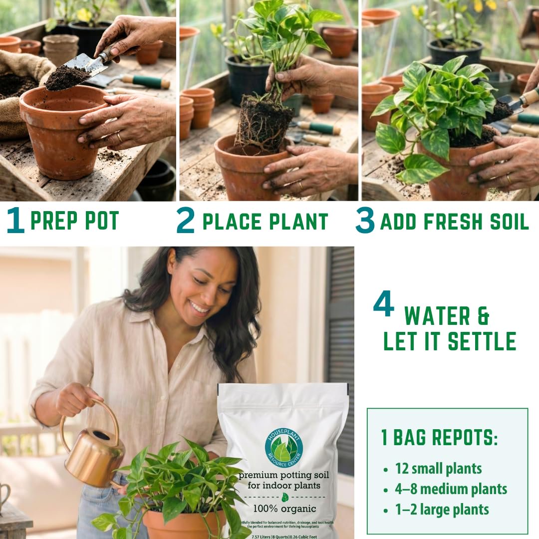 100% Organic Indoor Plant Potting Soil Mix — Nutrient Rich, Well-Draining Living Soil Blend | 8 quarts