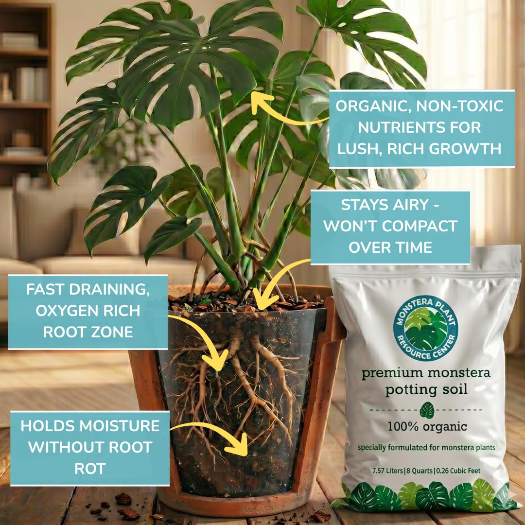100% Organic Monstera Potting Soil Mix — Nutrient Rich, Well-Draining Living Soil Blend | 8 quarts