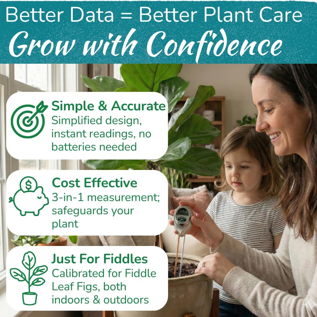Fiddle Leaf Fig 3-in-1 Soil Meter — Measures Light, Moisture & pH for Optimal Growth | Battery-Free