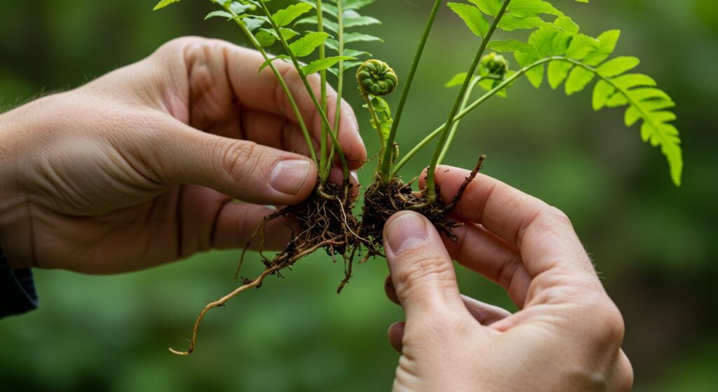 hands holding fern